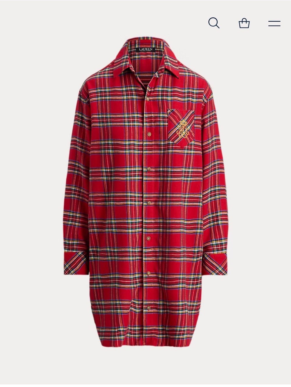 Lauren Ralph Lauren Plaid Brushed Twill Long Sleep Shirt